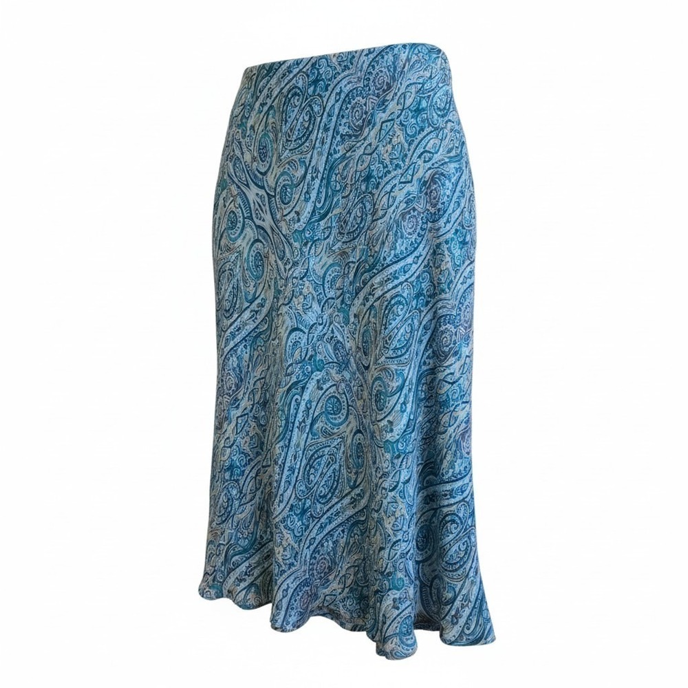 Jacklyn Smith VTG Women's Skirts Size LG Midi Teal Paisley Pattern Elastic Waist